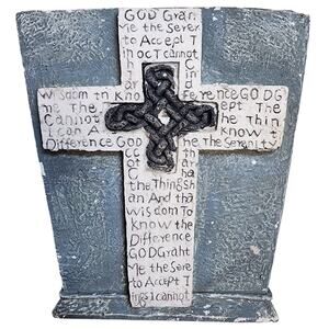 Serenity Prayer Cross Sphere Planter– Sage Green - Heavy Plaster/Concrete Decor